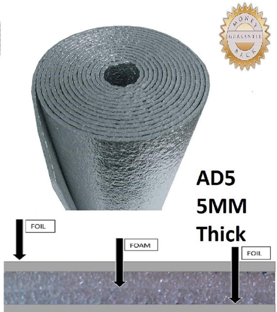 1500sqft 6 rolls 2ft x 125ft Reflective Foil Foam Insulation Heat Shield Thermal Insulation Shield Vapor Barrier 1 4 inch Thick